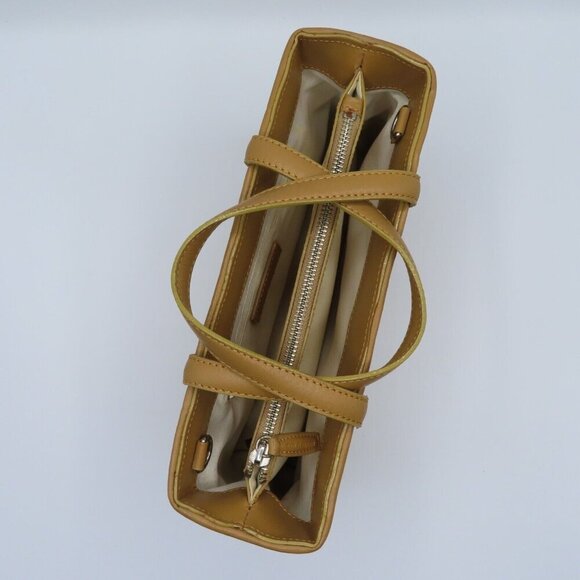 Cole Haan Basket Weave Tan Brown Genuine Leather Woven Top Handle Bag Handbag - Picture 5 of 11